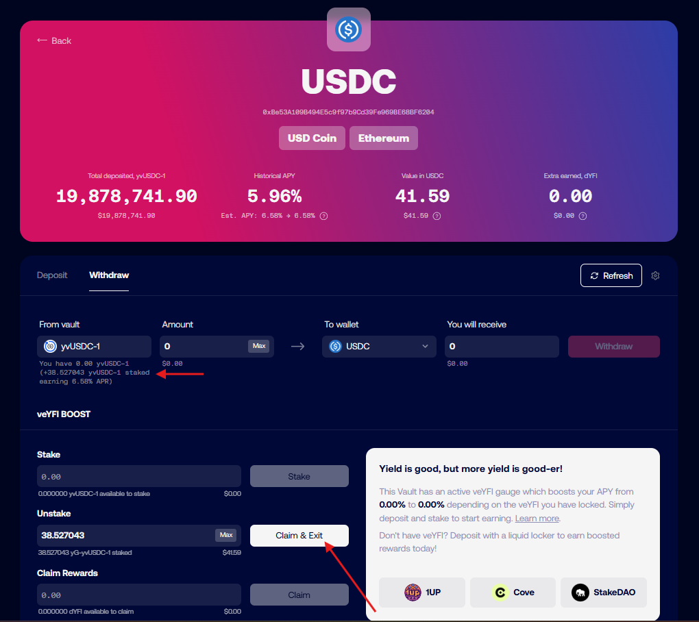 Withdraw modal